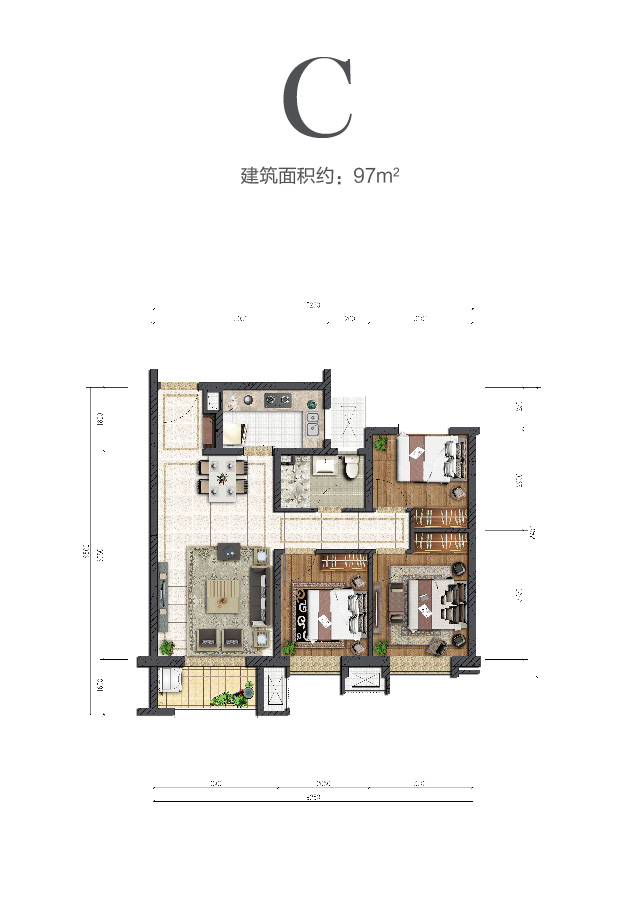 澳门赌场中环云著97㎡户型图